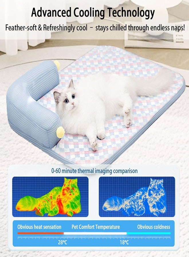 سرير زابلوكس المبرد للقطط مع وسادة - تصميم أريكة على شكل حرف L، حصيرة صيفية قابلة للتهوية للقطط الصغيرة والبالغة، وسادة قابلة للغسل في الغسالة، سرير مريح للقطط الفارسية والسيامية والحيوانات الأليفة الصغيرة (أزرق، 21 بوصة × 15 بوصة × 3.99 بوصة). - Image 3